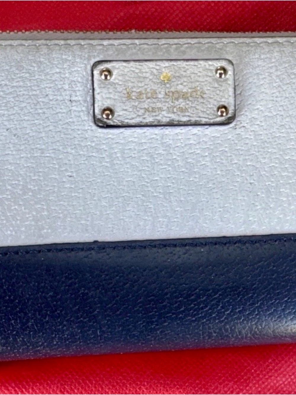 kate spade Tri-Color Leather Wallet — grey ish silver & Navy